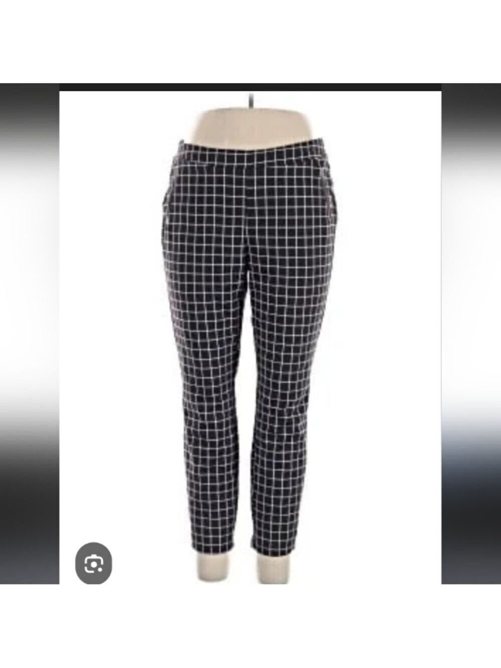 Soho Navy and White Window Pane Stretchy Dressy Tapered Pants/Leggings